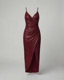 Shimmering High-Slit Wrap Dress for Women