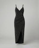 Shimmering High-Slit Wrap Dress for Women