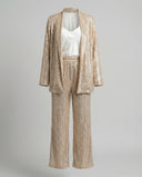 Shimmering Sequin Blazer and Wide Leg Trousers Set for Women