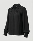 Chic Women's Blouse with Dramatic Sleeves and Ruffle Accents