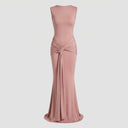 Chic Maxi Dress with High Slit and Draped Design