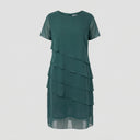 Chic Women's Dress with Layered Overlay & Round Neck
