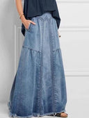 Elastic Waist Long Denim Skirt for Style