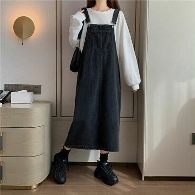 Denim Overall Dress with Stylish Front Pocket