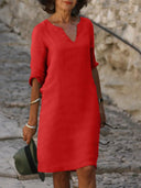 V-Neck Dress for Flattering Belly Coverage