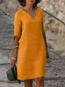 V-Neck Dress for Flattering Belly Coverage