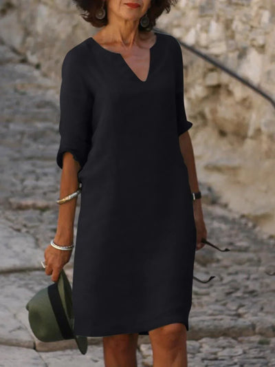 V-Neck Dress for Flattering Belly Coverage
