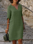 V-Neck Dress for Flattering Belly Coverage