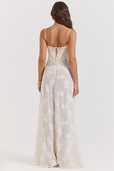 Chic Cream Maxi Dress with Lace Detailing