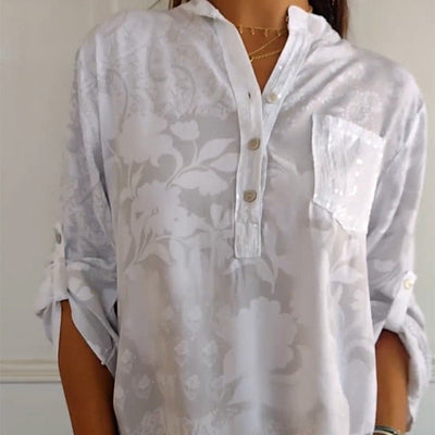 Chic Printed Blouse with Front Pocket