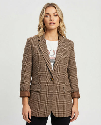 Chic Checked Blazer with Stylish Lapels