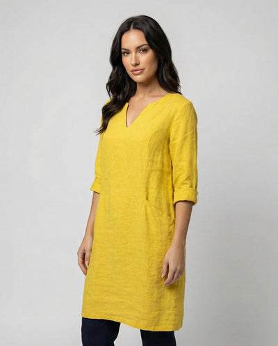 V-Neck Linen Dress for Women - Loose Fit Style