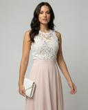 Lace-Top Sleeveless Dress with Flowing Skirt for Formal Events