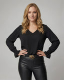 Chic Deep V-Neck Blouse with Statement Sleeves