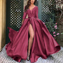 Chic Long Sleeve V-Neck Evening Dresses