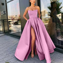 Chic Strapless High-Slit Evening Gowns