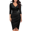 Chic V-Neck Dress with High Waist and Belt for Women