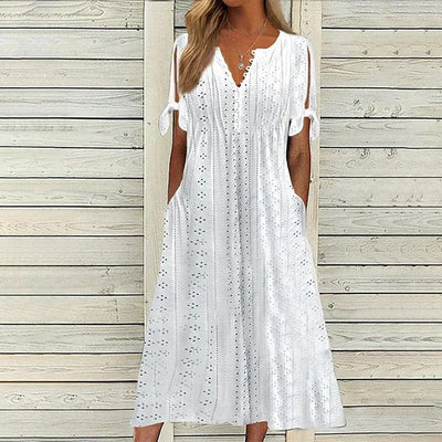 Chic Summer V-Neck Dress with Lace Details