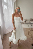 Chic Corset Midi Dress with Fringed Accents