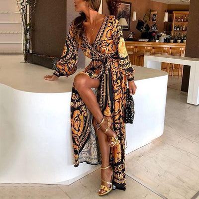 Bohemian Wrap Dress with Stylish Slit