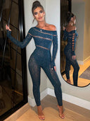 Women’s Rhinestone Off-Shoulder Jumpsuit | Stretch Fabric for Night Out
