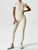 Chic Women's Zipper Jumpsuit - Long & Short Sleeve Options