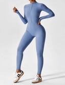 Chic Autumn Jumpsuit with Stand Collar and Zipper for Women