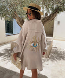 Beige Oversized Muslin Blouse with Glitter Accents